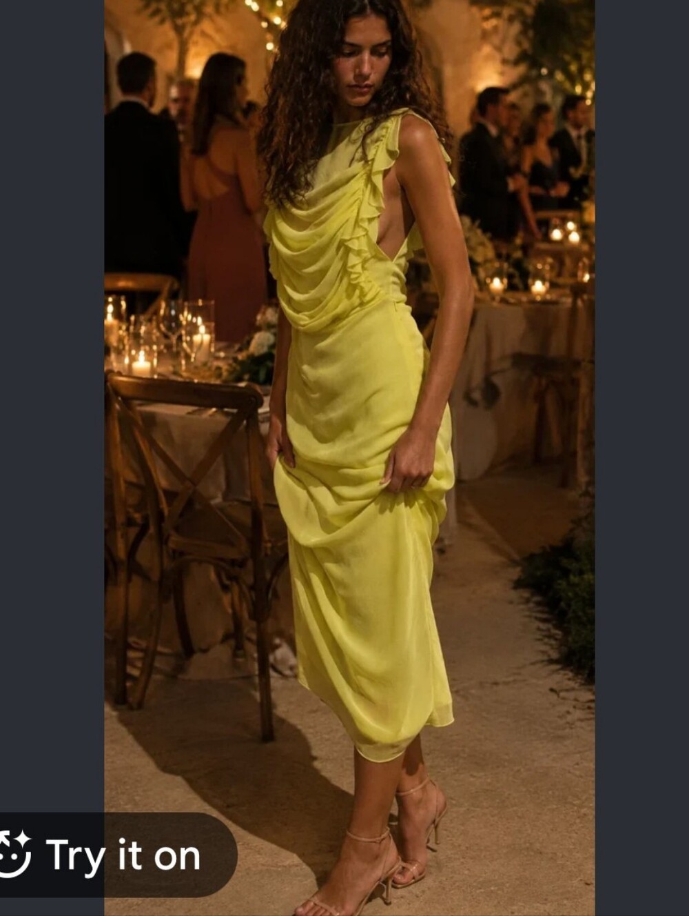 Zara Lemon Yellow Draped Midi Dress